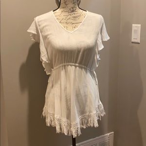 BCBG ruffle fringe top